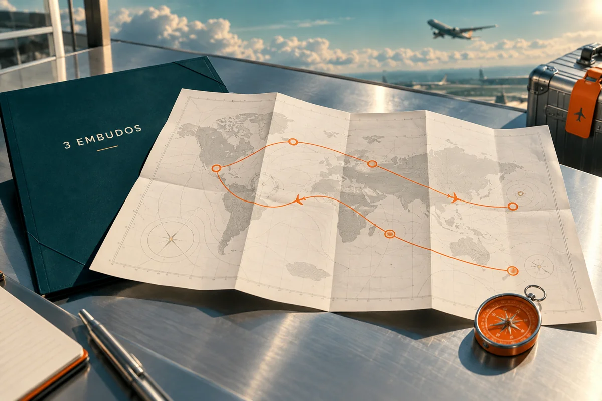 Mockup del mapa de tres embudos como plano de rutas de aviación